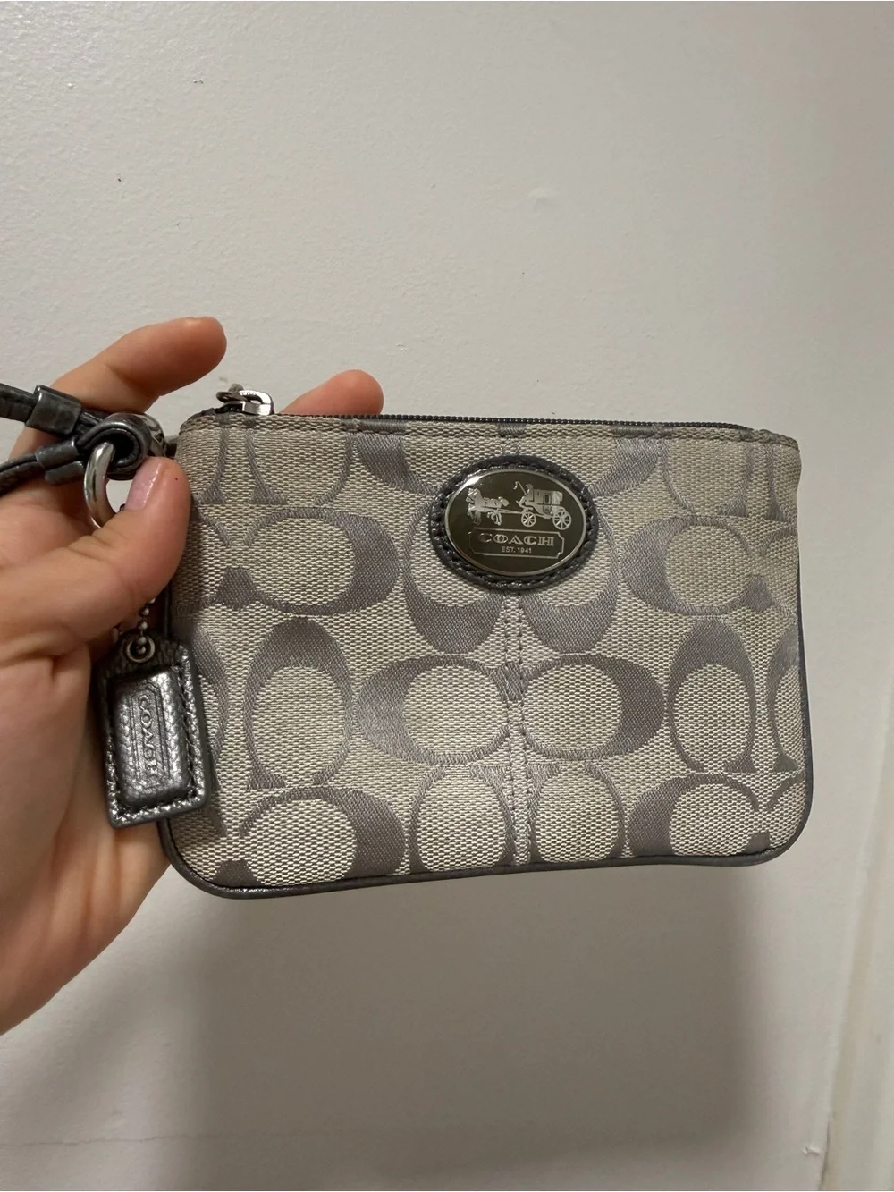 Coach Silver Signature Wristlet